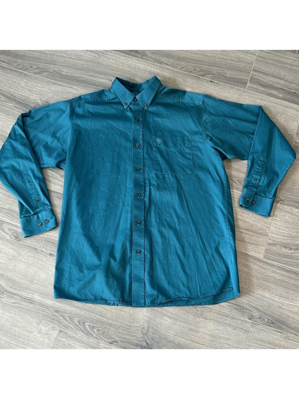 Ariat Shirt Mens L Teal Solid Twill Button Up Long Sleeve Cowboy Western Casual